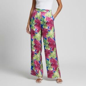NWOT Forever 21 Pink Green Blue Floral Wide Leg Trousers Size M Boho